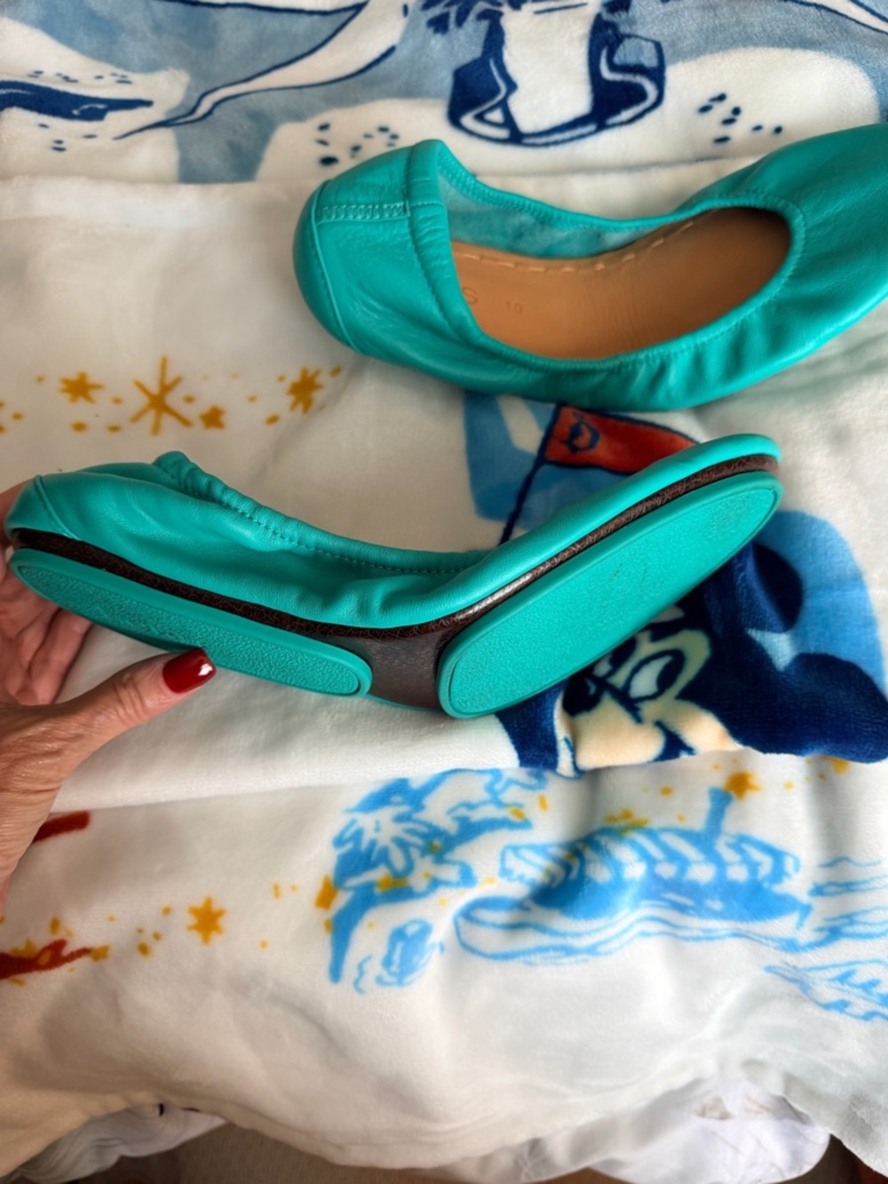 Tieks Teal Green Leather Ballet Flats - Picture 9 of 11